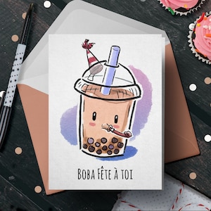 Carte d'anniversaire drôle « Boba Fete » - carte d'anniversaire pour ami, carte d'anniversaire française pour lui ou elle, carte Toronto, carte Bubble Tea