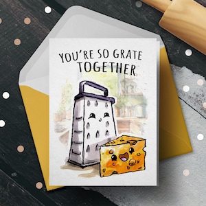 Carte de mariage fromage amusante et mignonne - « Râper ensemble » - Parfaite pour les amateurs de fromage, les cartes d'anniversaire, les cartes de mariage et les cadeaux de mariage