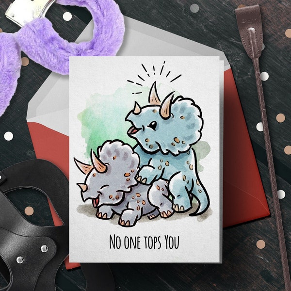 Lewd Dinosaur Card "No One Tops You" - Naughty Valentines Card for Couples, Kinky Anniversary Card, Sexy Couples Card for Him or Her or Them