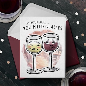 Funny Wine Birthday Card &quot;You Need Glasses&quot; - Birthday Card for Friend, Mom Birthday, Birthday Card for Him or Her, Wine lover Birthday