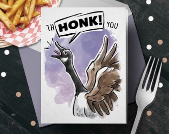 Funny Canada Goose Thank You Card - "T-HONK You" - Geese Pun Thank You Card, Thanks Card for Teacher, Meme Bird Lover Gift