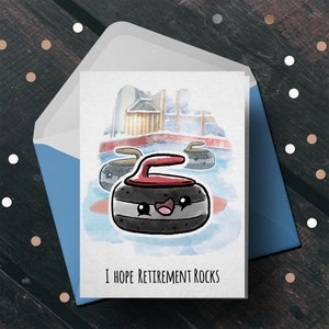 Carte de retraite amusante « Hope Retirement Rocks » - carte de curling à la retraite des grands-parents, carte-cadeau d'anniversaire pour grand-parent, carte sportive canadienne