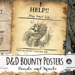 D&D Bounty Poster "Beasts and Insects" (Editable PDF) - Dungeons and Dragons Props, DnD Art, Monster Art, Downloadable Digital Working File
