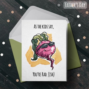 Carte drôle de fête des pères Rad « Rad-ish » - cadeau fête des pères, carte pour lui, carte pour mari, carte d'anniversaire pour papa, carte de remerciement, carte de taquinerie