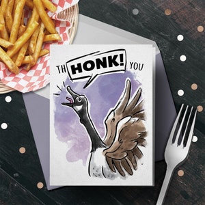 Carte de remerciement drôle de Bernache du Canada - « T-HONK You » - carte de remerciement de jeu de mots d'oies, carte de remerciements pour le professeur, cadeau d'amant d'oiseau de Meme