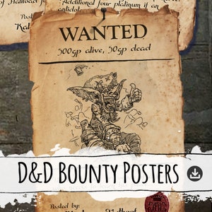 D&D Bounty Poster &quot;Starter Pack&quot; (Editable PDF) - Dungeons and Dragons Props, DnD Art, Monster Art, Downloadable Digital Working File