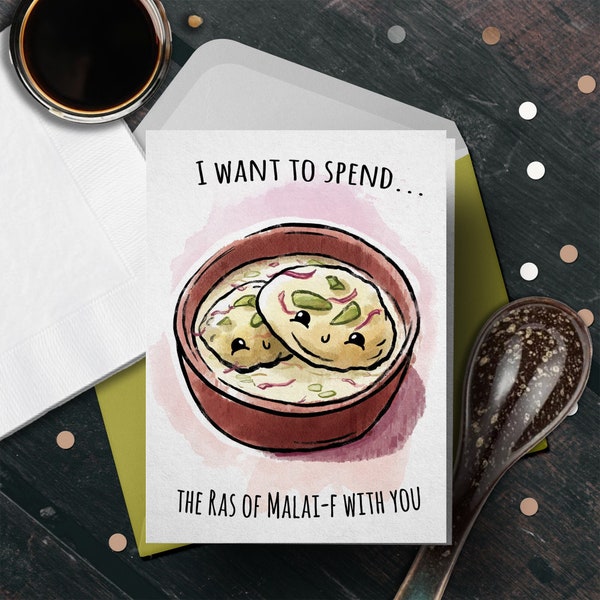 Cute Indian Love Card "Ras of Malai-f" - Cute Wholesome Wedding Valentines Card for Friends, Funny Anniversary Card for Wife, Hindi Card