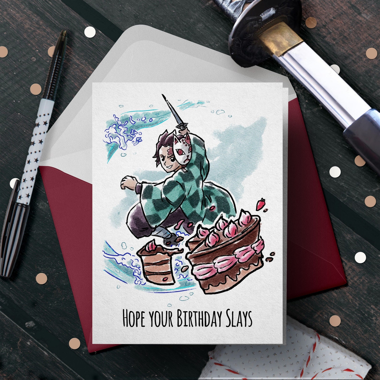Demon Slayer Tanjiro Anime Card Birthday Card Nerdy | Etsy UK