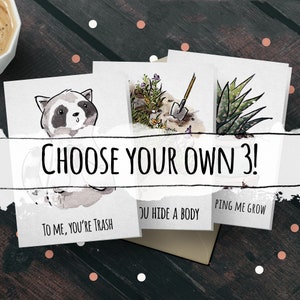 Choisissez la vôtre : lot de 3 cartes - voeux, anniversaire, couple, fiançailles, mariage, Noël, drôle, chiot, jeu de mots, mignon, Saint-Valentin