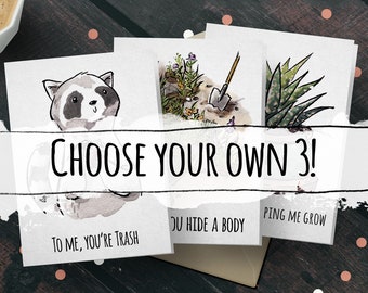 Choose Your Own: 3 Card Bundle Pack - Greeting, Birthday, Couple, Engagement, Wedding, Christmas, Funny, Punny, Pun, Cute, Valentine's Card