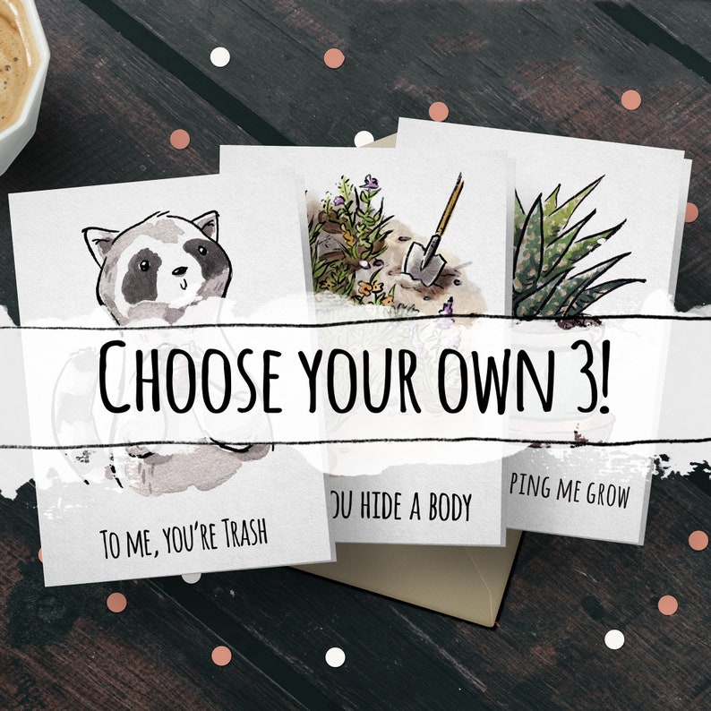 Choose Your Own: 3 Card Bundle Pack Greeting, Birthday, Couple, Engagement, Wedding, Christmas, Funny, Punny, Pun, Cute, Valentine's Card image 1