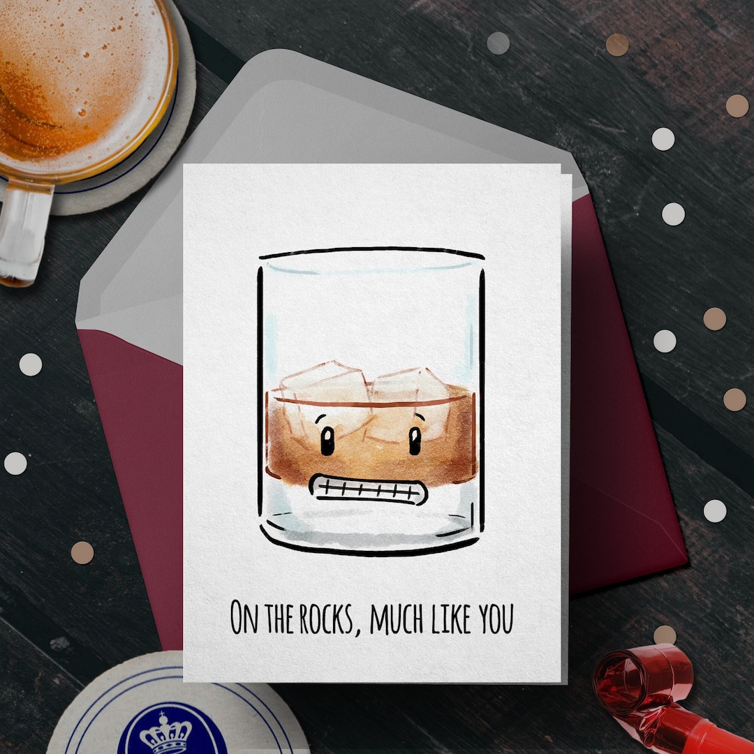 Funny Whiskey Fathers Day Card on the Rocks Fathers Day Gift, Card for ...