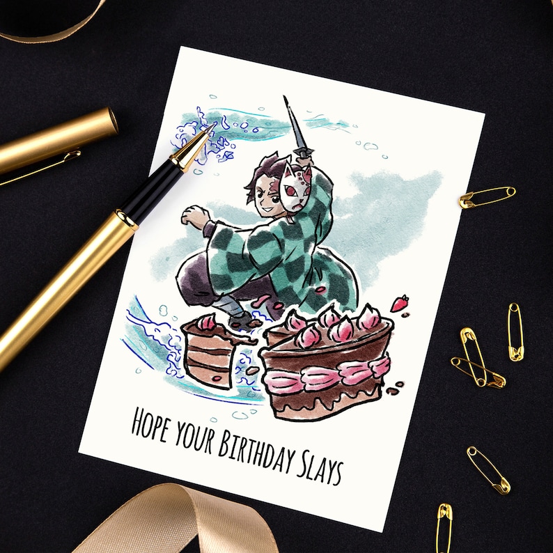 Demon Slayer Tanjiro Anime Card Birthday Card Nerdy | Etsy UK
