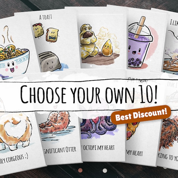 Choose Your Own: 10 Card Bundle Pack - Greeting, Birthday, Couple, Engagement, Wedding, Christmas, Funny, Punny, Pun, Cute, Valentine's Card