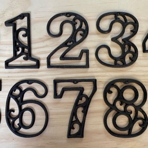 House Numbers Table Number Cast Iron Scroll DIY Decorative Victorian Home Decor Wall Hangers Mail Box, Clear Coated