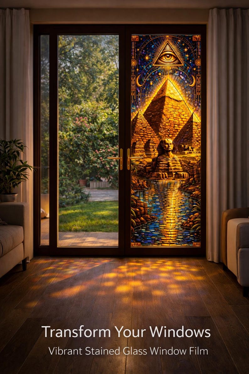 Pyramid Windows Side Ancient Pyramids Window Film – Giza Desert Landscape Static Cling Decal ...