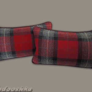 Rectangular plaid pillow cover Red tartan tweed Scottish Christmas Oblong wool throw cushion cover Abraham Moon Skye Red Gray Winter decor