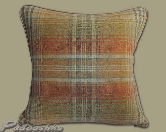 Burnt Orange Plaid Throw Pillow Cover Scottish Tartan Wool Cushion Cover Squash Yellow Balmoral