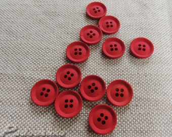 Red small buttons. Plastic 4 hole matt red buttons. Set of 12 Christmas rustic buttons Pillow embellishment Haberdashery Rustic Red buttons