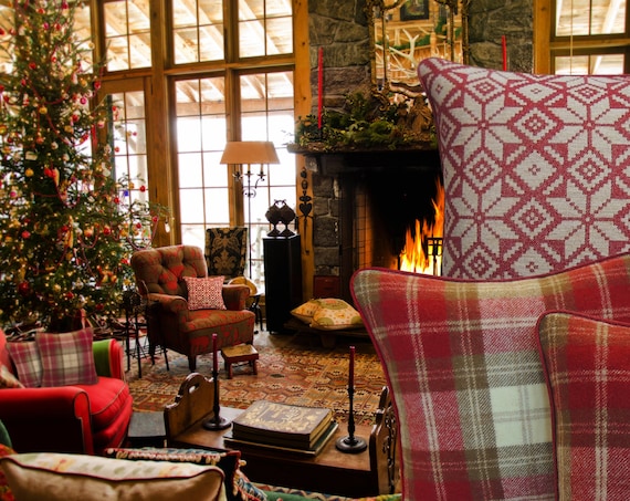 Red Plaid Pillow Scottish Plaid Tartan Tweed Cushion Tweed Pillow Tweed Cushion Small Fernie Red Christmas Decor Abraham Moon Fabric