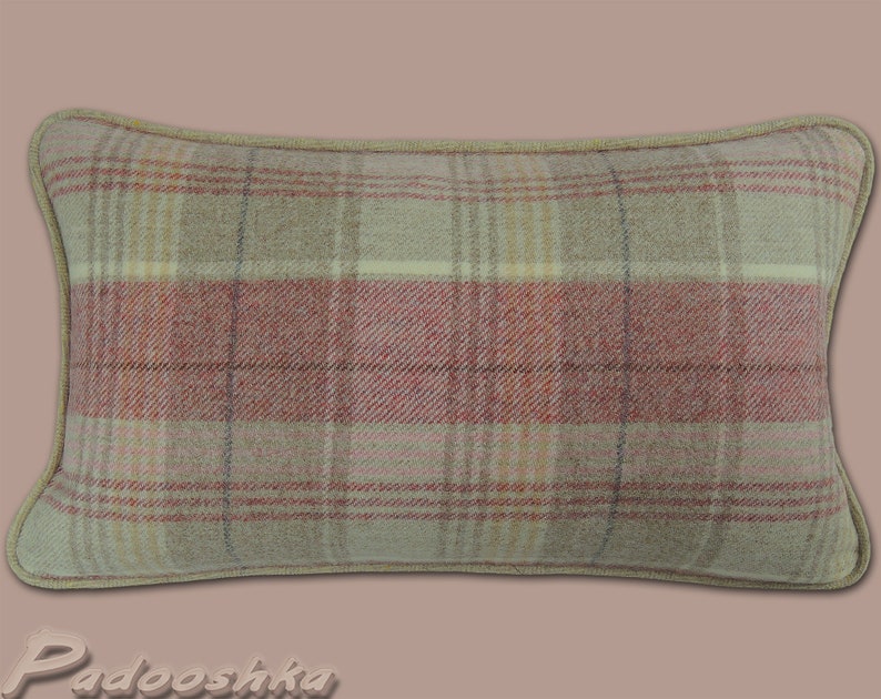 Rectangular Pink Plaid Pillow Cover Scottish Tartan Wool Cushion Case