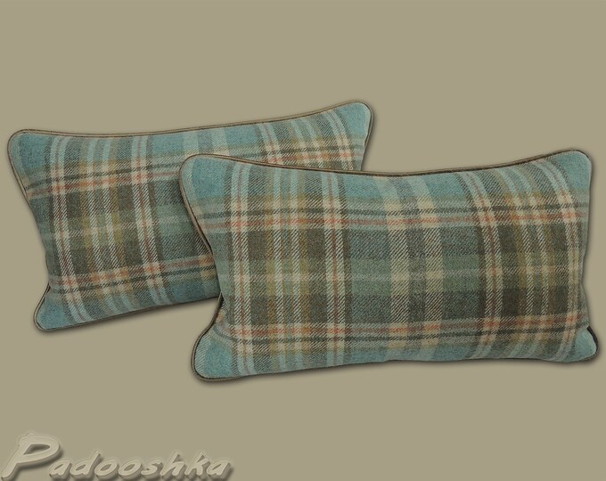 Rectangular Blue Green Plaid Pillow Cover Scottish Tartan Wool Cushion