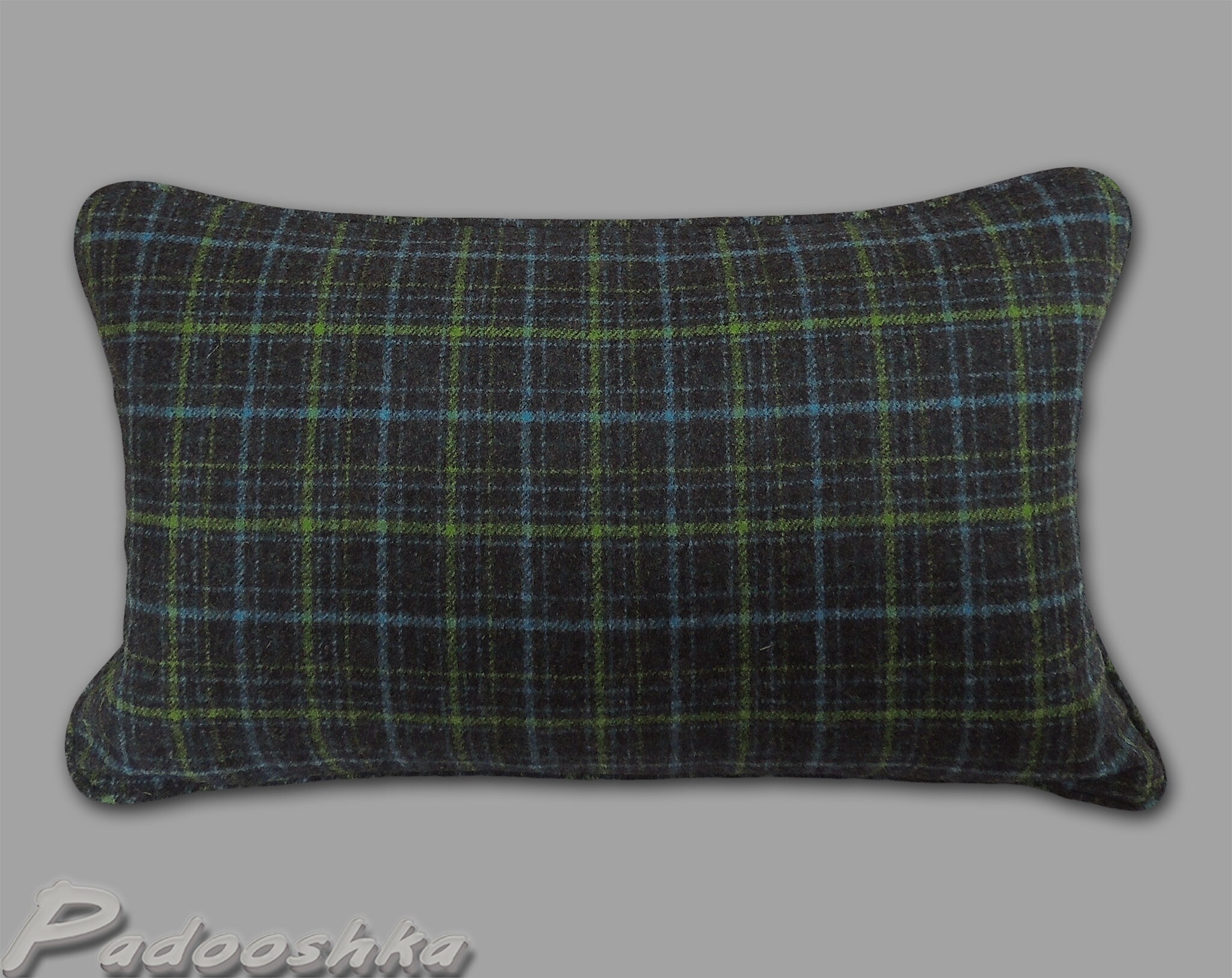 Rectangular Navy Blue Plaid Pillow Cover Oblong Wool Cushion Cover Blue Charcoal Lime Green Scottish Decor Lumbar Pillow Cover Abraham Moon Etsy