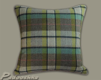 Gray plaid pillow cover Tartan tweed Abraham Moon contemporary Gargrave multi color Taupe Teal Lime cushion case Scottish Summer  decor