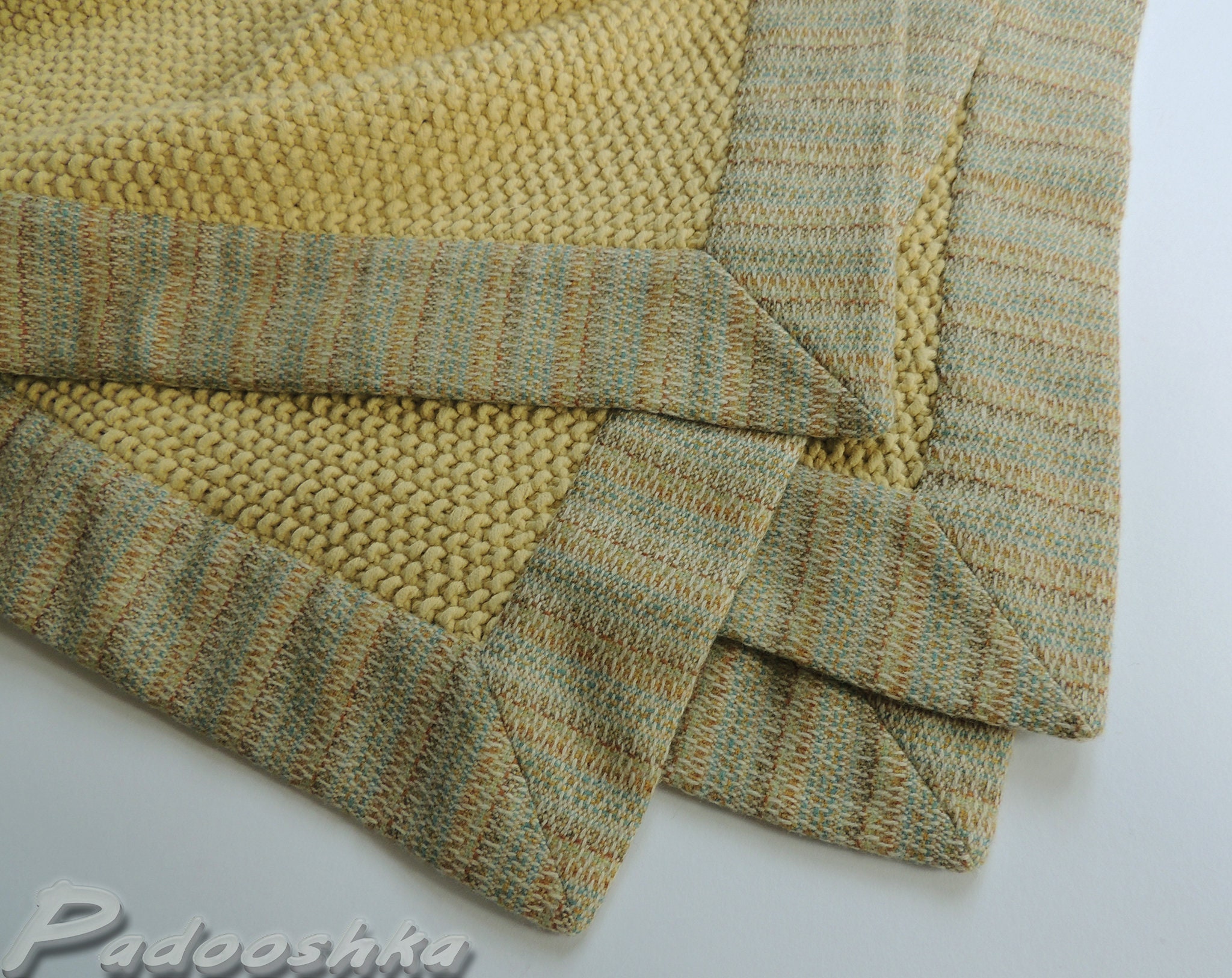 Chunky yellow knit throw blanket Rustic cotton Hand knitted Etsy