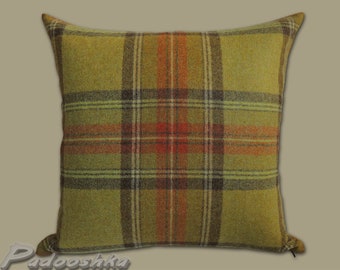 Mustard plaid throw pillow cover Scottish Tartan tweed Old gold Wool cushion case Beningbrough Goldcrest Abraham Moon Olive green yellow