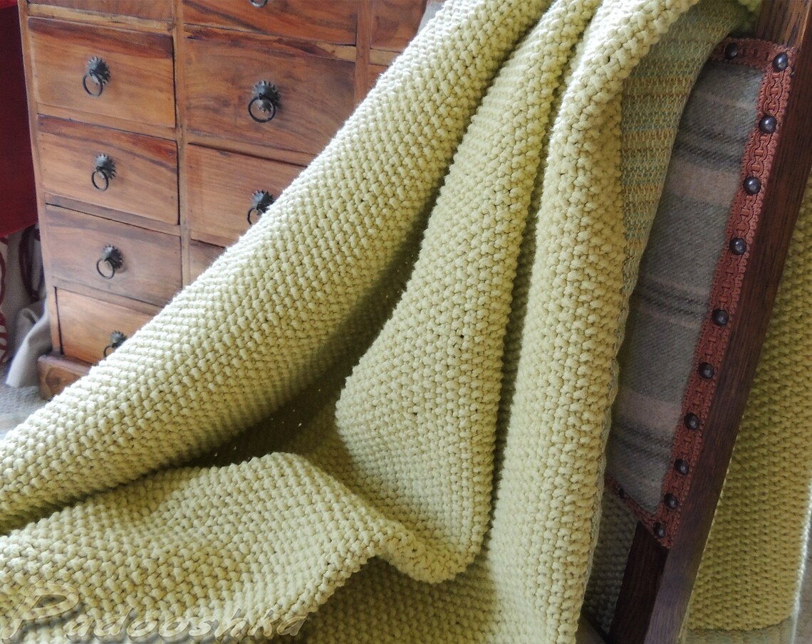 Chunky Yellow Knit Throw Blanket Rustic Cotton Hand Knitted Etsy Canada