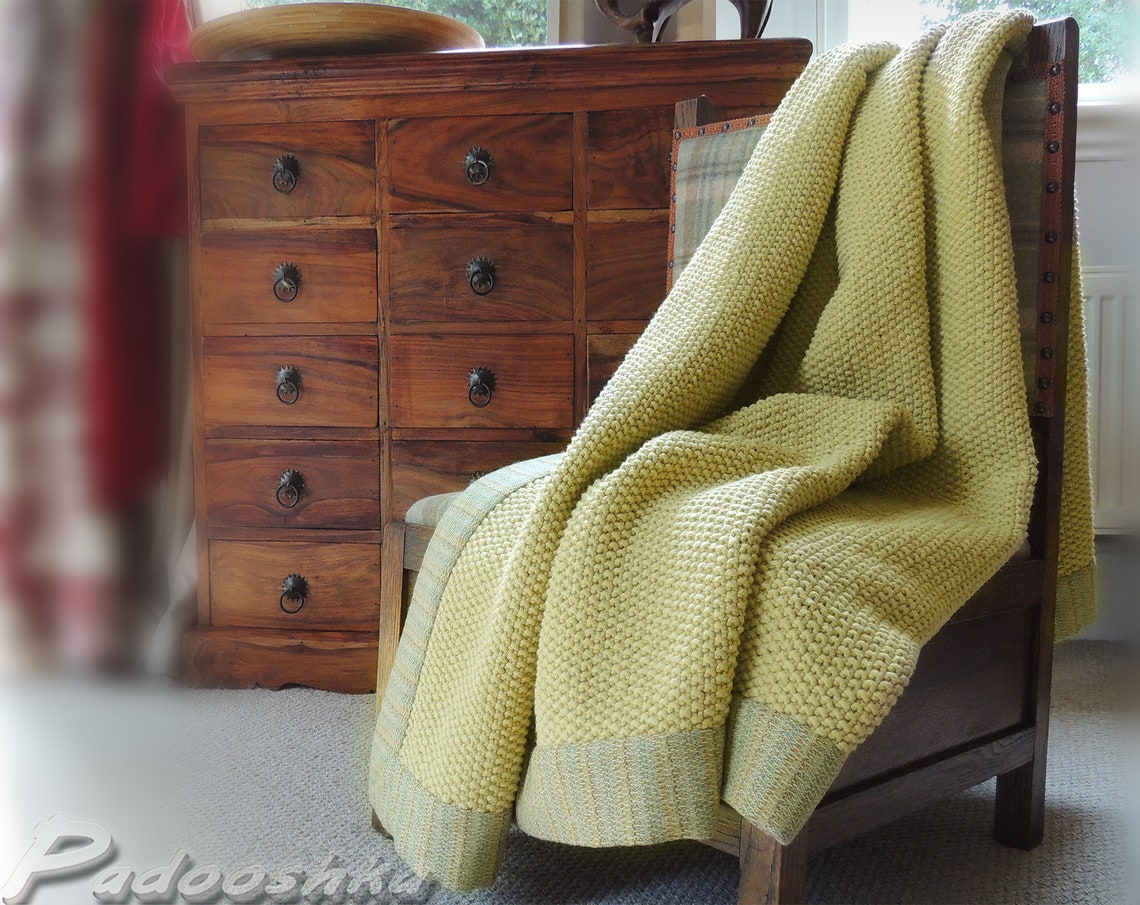 Chunky Yellow Knit Throw Blanket Rustic Cotton Hand Knitted Etsy Canada