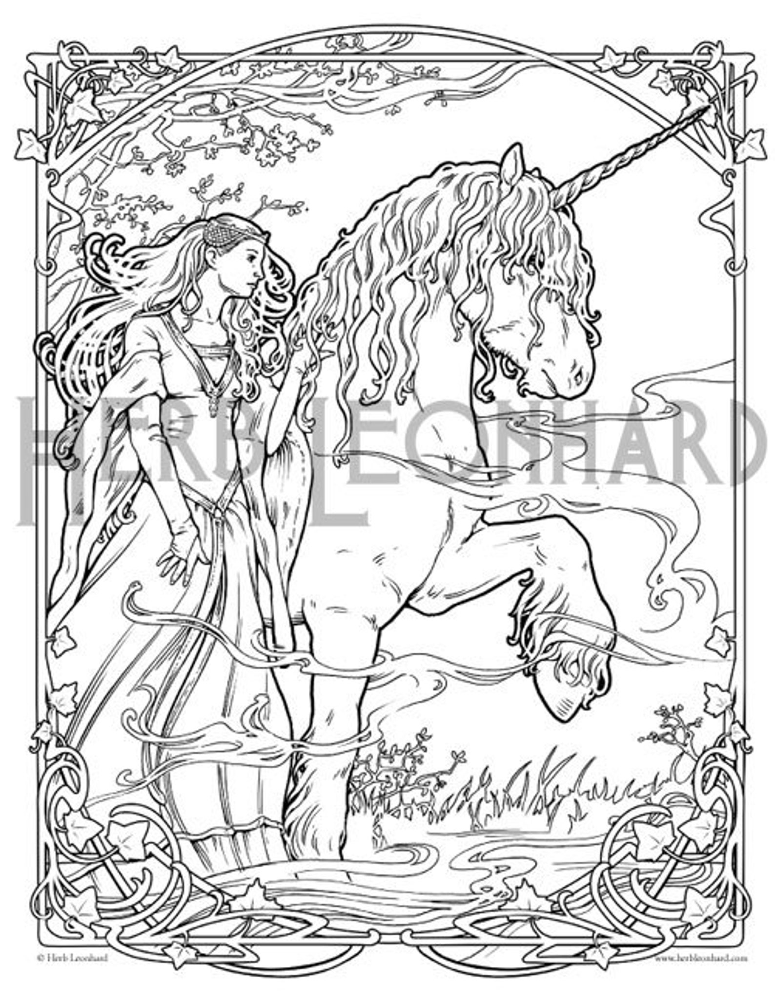 Herb Leonhard Adult Coloring Page Fantasy Nouveau Coloring Etsy