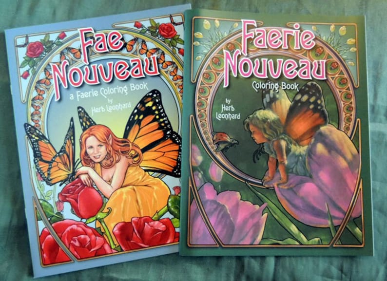 Four Fairy coloring books by Herb LeonhardFairy and Fantasy coloring books in the Art Nouveau style, Set of four image 5