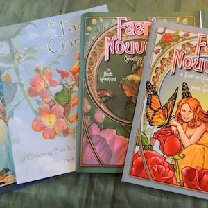 Four Fairy coloring books by Herb LeonhardFairy and Fantasy coloring books in the Art Nouveau style, Set of four image 1
