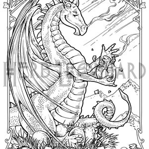 Dragon Hatching / Summer Reading Coloring page, Herb Leonhard-2 Adult Coloring Pages, Digital Coloring pages, PDF Download image 2