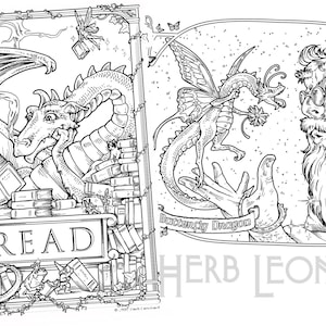 Read/Butterfly Dragon, Herb Leonhard Adult Coloring Page, Digital Coloring page, Instant PDF Download