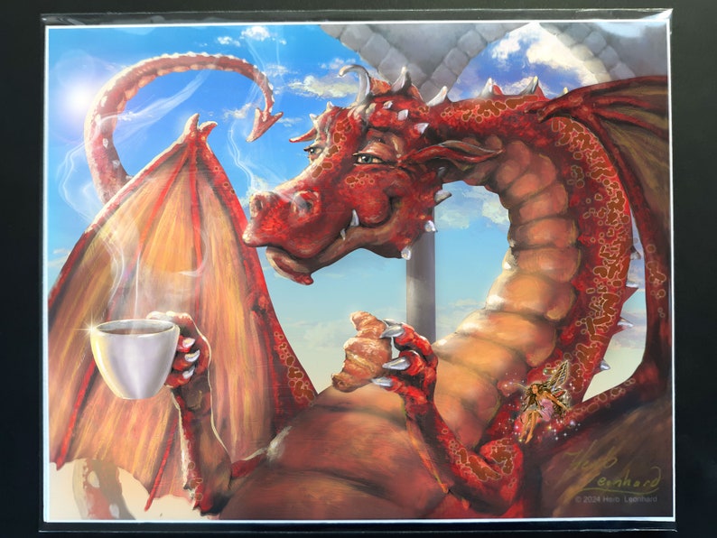 Coffee Dragon, 8"x10" Fine Art PRINT, Dragon With Coffee, 8"x10", Gifts ...