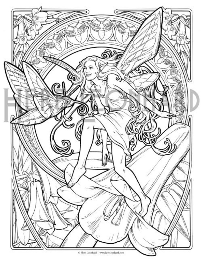 Herb Leonhard Adult Coloring Page Faerie Nouveau Coloring Etsy