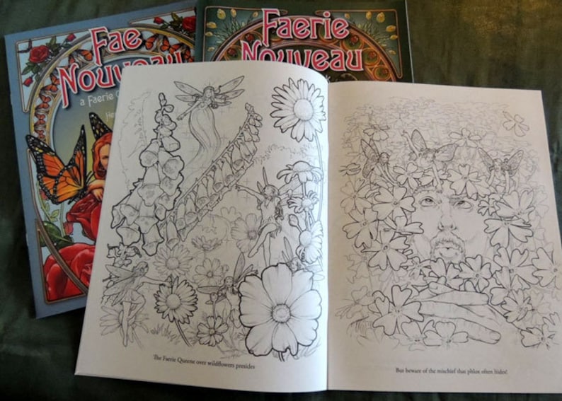 Four Fairy coloring books by Herb LeonhardFairy and Fantasy coloring books in the Art Nouveau style, Set of four image 4