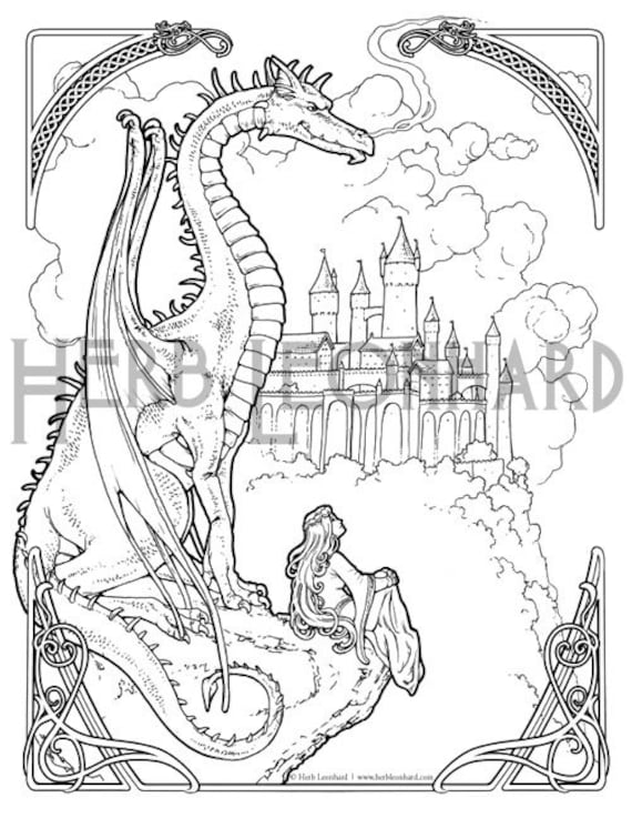 Herb Leonhard Erwachsenen Farbung Seite Fantasy Nouveau Etsy
