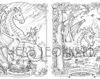 Dragon Hatching / Summer Reading Coloring page, Herb Leonhard-2 Adult Coloring Pages, Digital Coloring pages, PDF Download