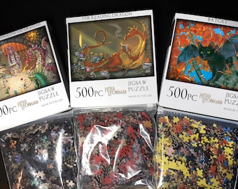 3 FANTASY PUZZLES Dragons and Dungeons...and (Reading) Dragons...and Batcats 500 piece