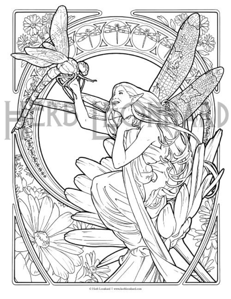 Herb Leonhard Adult Coloring Page Faerie Nouveau Coloring Etsy