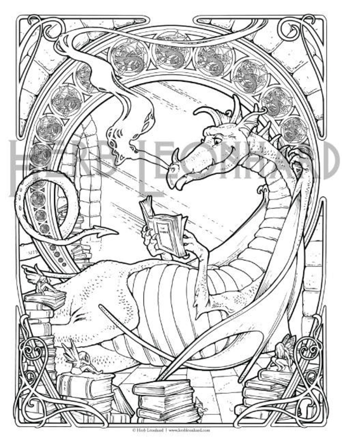 Herb Leonhard Adult Coloring Page Fantasy Nouveau Coloring Etsy