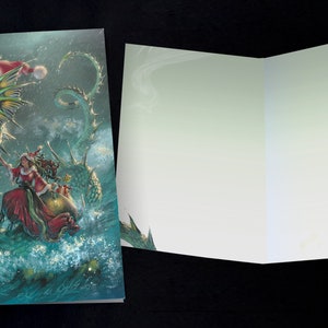 WEIHNACHTSKARTE Mistress Santa of the Seven Seas, set mit 6 Karten mit Umschlägen, Grafik innen, Fantasy Dragon Christmas