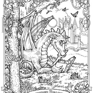 Dragon Hatching / Summer Reading Coloring page, Herb Leonhard-2 Adult Coloring Pages, Digital Coloring pages, PDF Download image 3