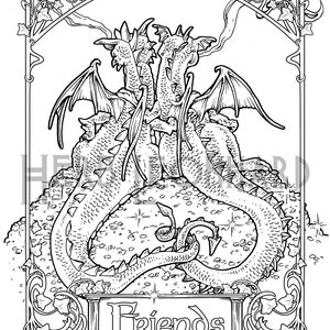 Dragon Imagination/Friends Coloring pages, Herb Leonhard-2 Adult Coloring Pages, Digital pages, Instant PDF Download, Printable Color image 3