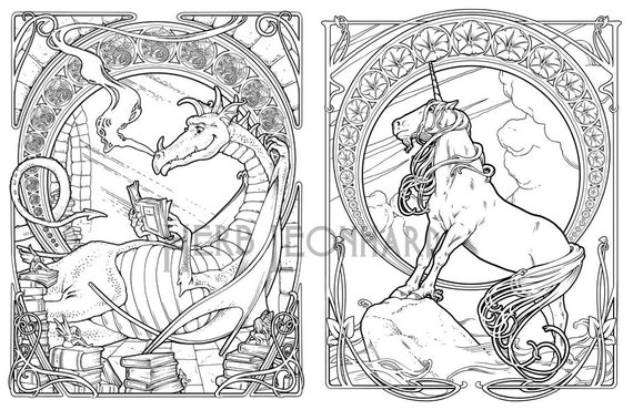 Dragons And Unicorns Coloring Pages