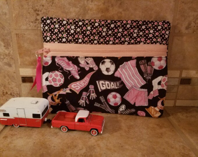 Small Zippered Bag with Girls Soccer Print